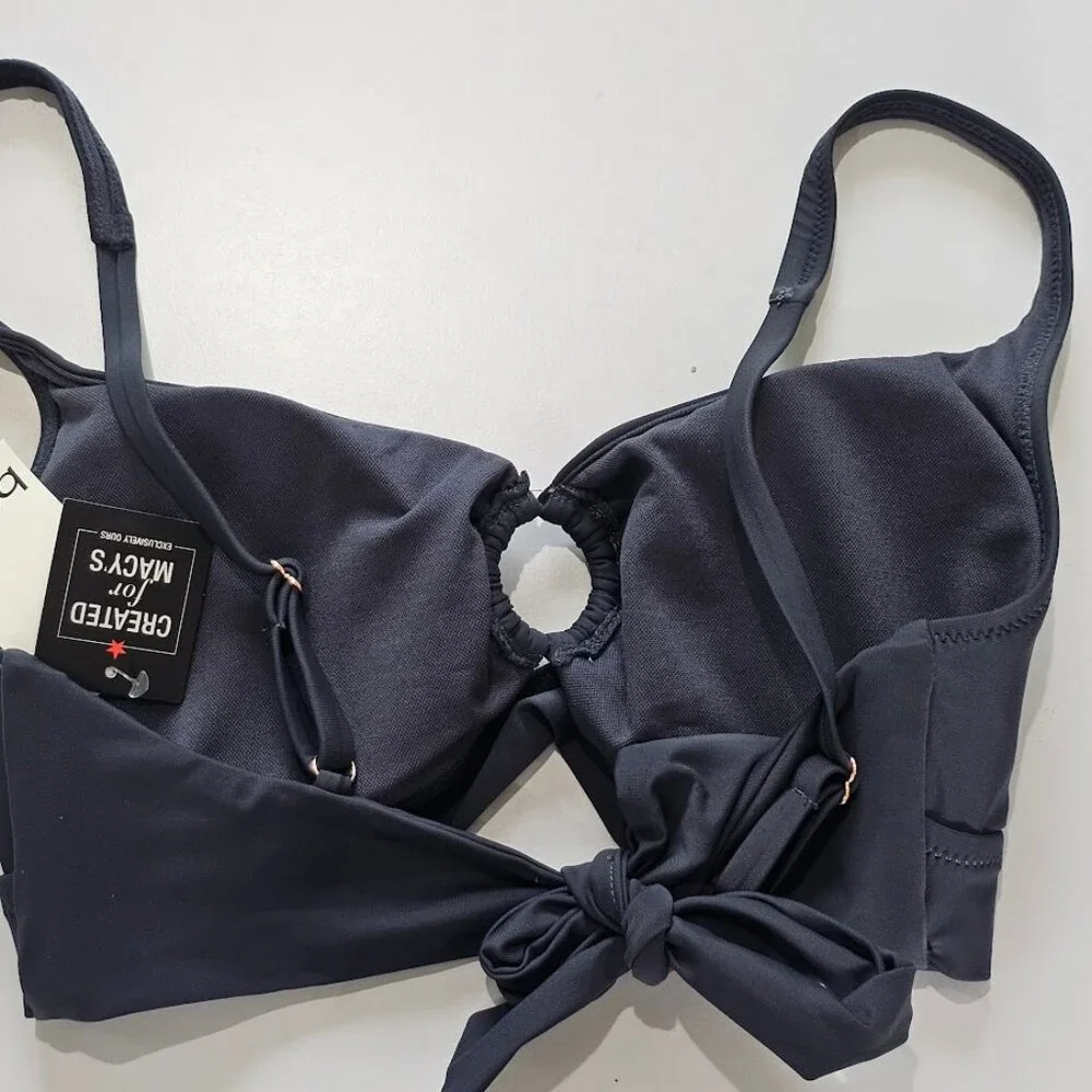 Bar III Resort Solids Ring-Detail Tie-Back Bikini Top - Picture 6 of 8